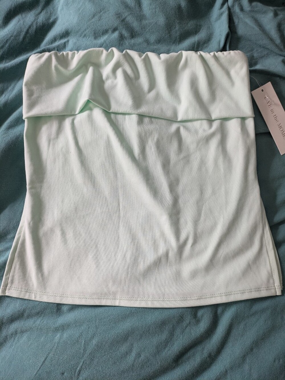 NWT Mint Green Foldover Crop Top With Split Sides Soft And Stretchy